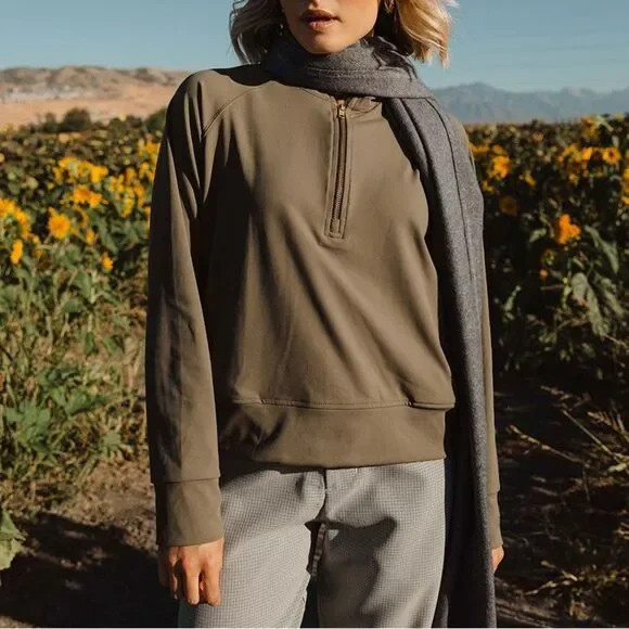 Albion Fit Gotta Run 1/4 Zip Pullover Olive Green Athletic Sweatshirt Sz Medium - Picture 12 of 16